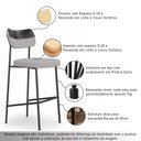 Ver imagem 6 de Kit 3 Banquetas Baixa Sala de Jantar Lisa Pés Preto Linho/PU Cinza/Preto m² - Monari Design