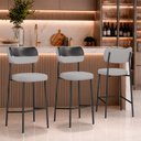 Ver imagem 1 de Kit 3 Banquetas Baixa Sala de Jantar Lisa Pés Preto Linho/PU Cinza/Preto m² - Monari Design