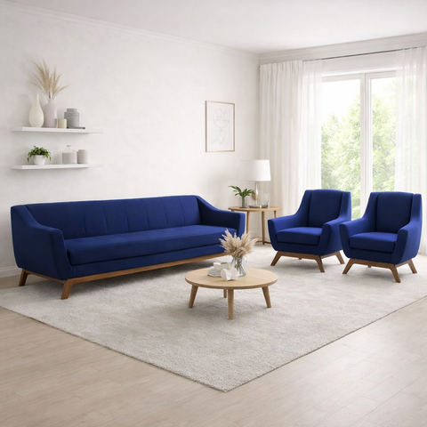 Conjunto Milano Sofá 3 Lugares e 2 Poltronas em Veludo Azul - Larbelle
