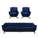 Ver imagem 2 de Conjunto Milano Sofá 3 Lugares e 2 Poltronas em Veludo Azul - Larbelle