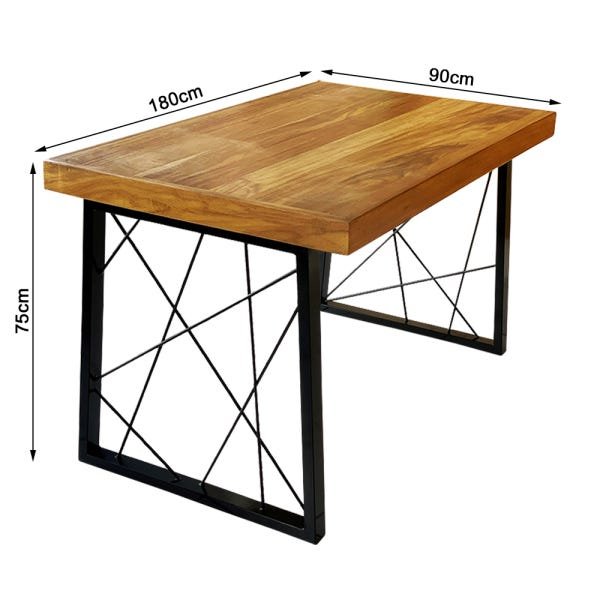 Mesa de Reunião Diretoria Estilo Industrial Madeira Maciça e Ferro e Aço 1,8 x 0,90M - 3