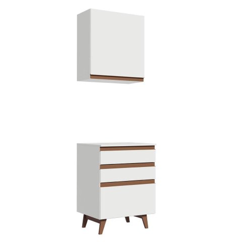 Conjunto Reims com Armário Aéreo e Balcão Branco Madesa