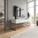 Ver imagem 2 de Rack Eros Estilo Industrial 140cm Sala Estar Branco/Cobre
