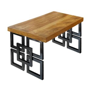 Mesa Eiffel Cubo Quadrada Estilo Industrial Madeira Maciça e Ferro 1,10M