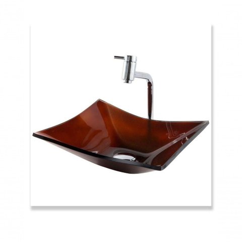 Cuba Quadrada de Vidro 39x34cm Marrom Escuro para Banheiro