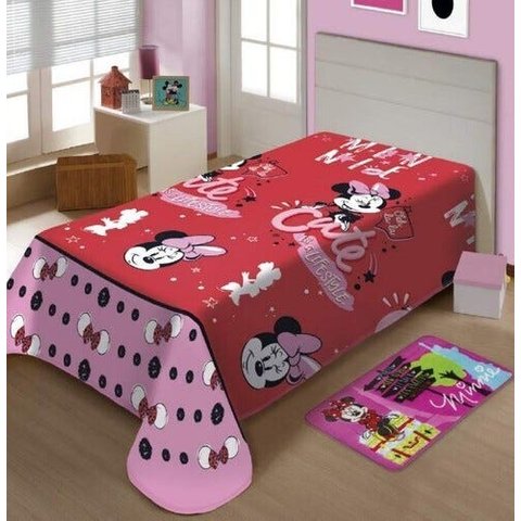 Manta Solteiro Jolitex Ternille Desenhos Marvel Disney Colors Unissex - Único - Minnie e Laranja