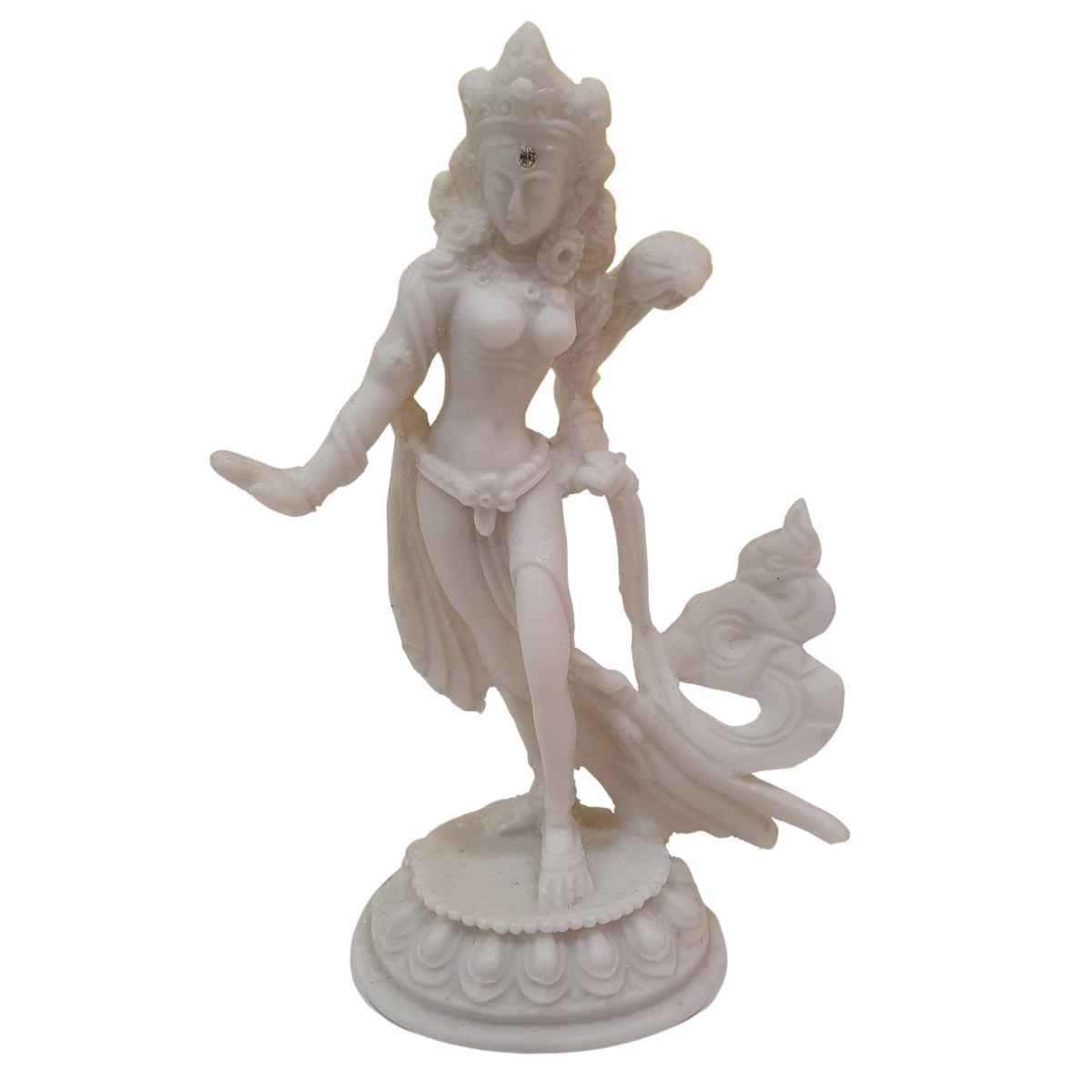 Escultura de Deusa Tara de Pó de Mármore Branca 12cm - 1