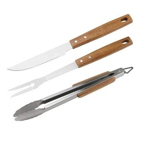 Jogo Para Churrasco 3 Peças Em Aço Inox Cabo Madeira - Francalanza - Full Fit