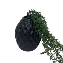 Vaso médio preto de cerâmica com planta artificial caída - 2