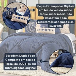 Kit Edredom Constelações Azul Marinho com Almofadas KING 07 Peças - Dupla Face Percal 300 Fios 100%  - 8