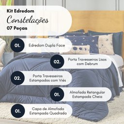 Kit Edredom Constelações Azul Marinho com Almofadas KING 07 Peças - Dupla Face Percal 300 Fios 100%  - 7