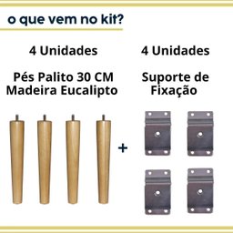 Kit 4 Pés Palitos Madeira para Moveis Poltrona Mesa de Centro de 30 Cm - 2