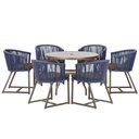 Ver imagem 1 de Mesa com 6 Cadeiras de Jantar Roma 120cm e Noronha em Alumínio Marrom Corda Náutica Estofado 9 Trama