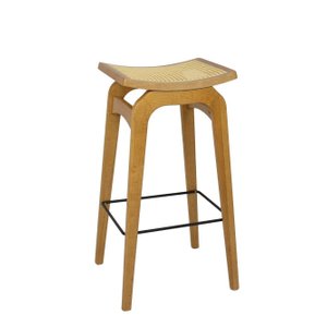 Banqueta Ricco Alta em Madeira Assento Palhinha Amêndoa