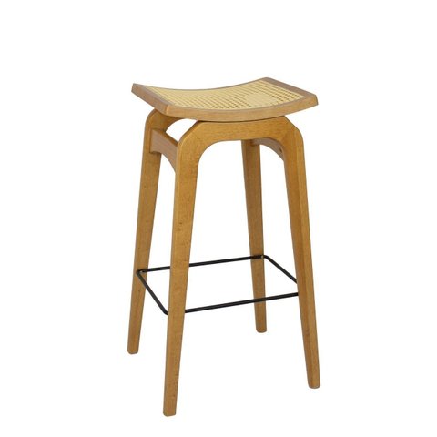 Banqueta Ricco Alta em Madeira Assento Palhinha Amêndoa