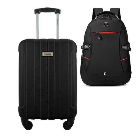 Kit Mala de Bordo 10kg Viagem Rodas 360 Rígida Abs Cadeado Segredo Gladiador A1mb com Mochila Execut