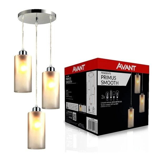 Lustre Luminária Pendente Primus Smooth 3xe27 Avant Único - 2