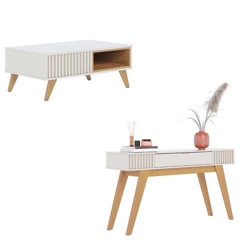 Mesa de Centro Jeri Off White Freijó com Aparador para Sala Riviera Off White – Colibri