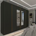 Ver imagem 1 de Guarda-Roupa Casal Valenza 6 Portas 4 Gavetas Ripado 100% MDF com Espelho Grafite - Pnr Móveis