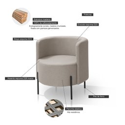 Poltrona Sala de Estar Orgânica Califórnia Pês de Ferro - Redenobre:bege - 4