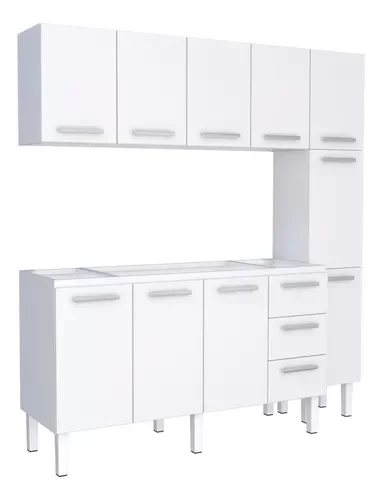 Conjunto Cozinha Completo para Pia 1,60metros Gabinete 3 Gavetas + Aéreo + Paneleiro 100% em Aço - V - 2