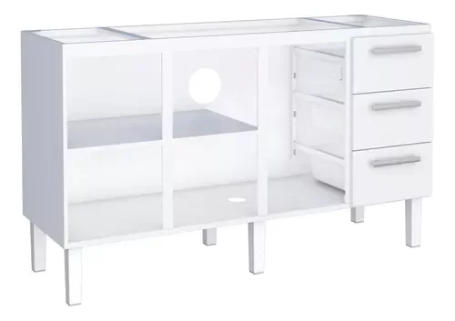 Conjunto Cozinha Completo para Pia 1,60metros Gabinete 3 Gavetas + Aéreo + Paneleiro 100% em Aço - V - 7