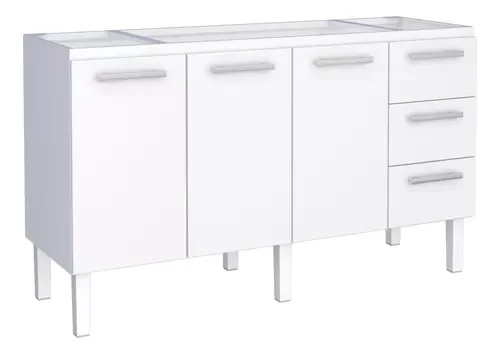 Conjunto Cozinha Completo para Pia 1,60metros Gabinete 3 Gavetas + Aéreo + Paneleiro 100% em Aço - V - 6