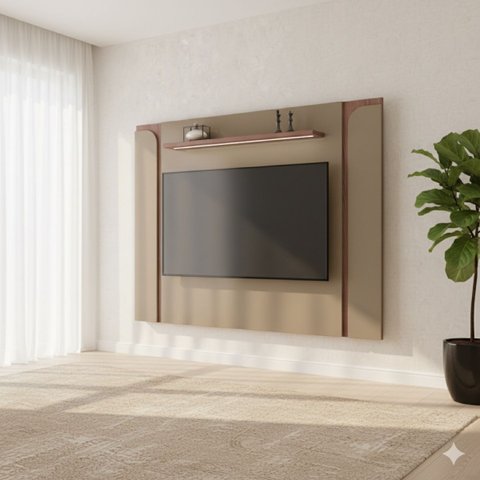 Painel Maresias Suspenso Tv até 75” com Led e Prateleira - Fendi/ Freijó