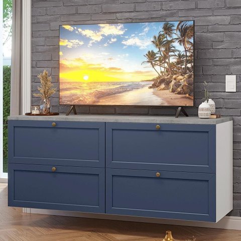 Rack para Tv até 70 Polegadas 160cm 4 Gavetas Vik Madesa 04 Branco-azul
