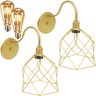 2 Luminárias Arandela Parede Aramada Cálice Industrial Retro + Lâmpadas Led Dourado - 1