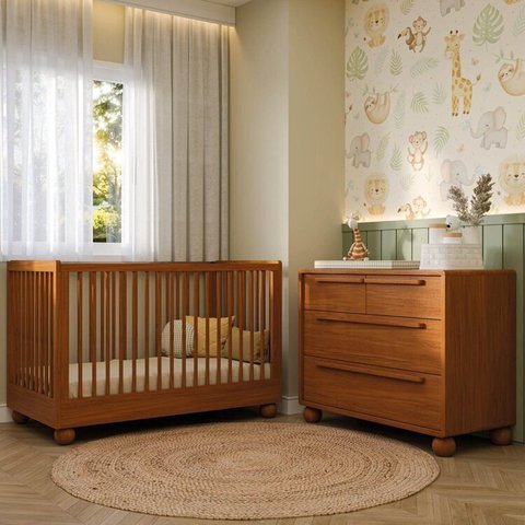 Conjunto Berço e Cômoda em Madeira Maciça Baby Orbi Casatema MadeiraOriginals Marrom/Canela