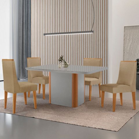 Mesa de Jantar Isadora 120cm Tampo Mdf Vidro com 4 Cadeiras Lisboa