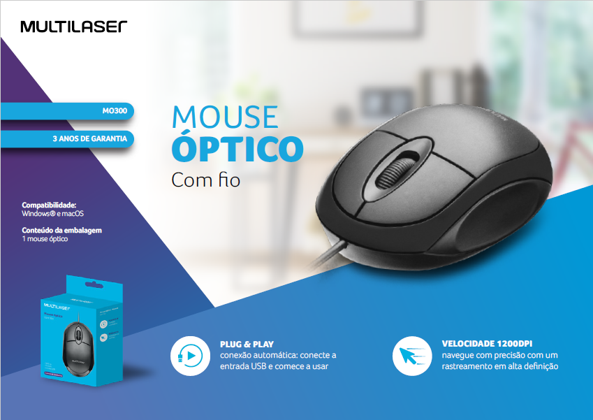 Mouse Classic Box Óptico Full Black USB Multilaser 3 Unidade - 4