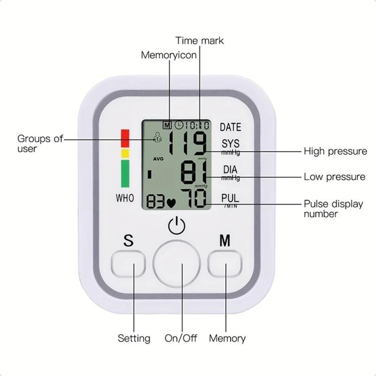 Medidor de Pressão Arterial Digital Automático com Voz - Branco - 2