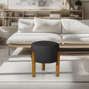 Ver imagem 2 de Puff Luxo Redondo com Pés de Madeira Conforto e Sofisticação - Preto