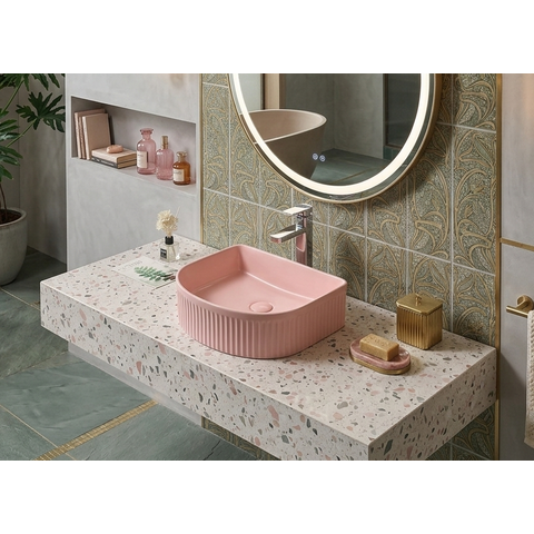 Cuba de Apoio Banheiro Evier Bauhaus Rosa Fosco Canelado