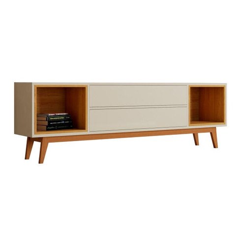 Rack para TV Delux 180cm Off White com Nature - Móveisaqui