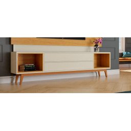 Rack para TV Delux 2.2 Off White com Nature - Móveisaqui - 2