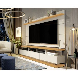 Rack com Painel Vivare Off White com Nature - Giga Móveis