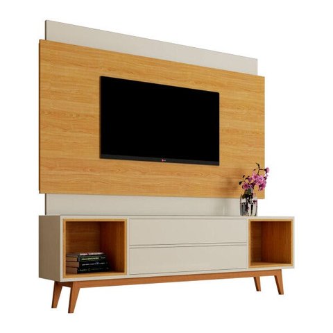Rack com Painel Delux 180cm Off White com Nature - Móveisaqui