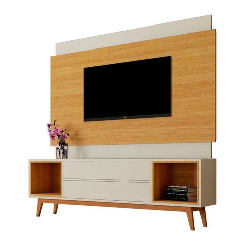 Rack com Painel Horizon 180cm Off White com Nature - Móveisaqui