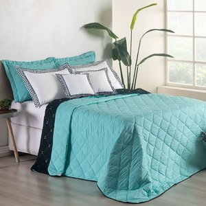 Colcha Cobre Leito Casal 7 Peças Dupla Face Bordado Renove Hipercal 400 Fios:verde/preto