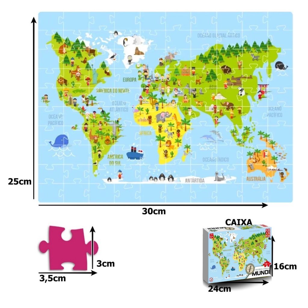 Quebra Cabeça Mapa Mundi Educativo 100 Peças P Idoso Criança ...