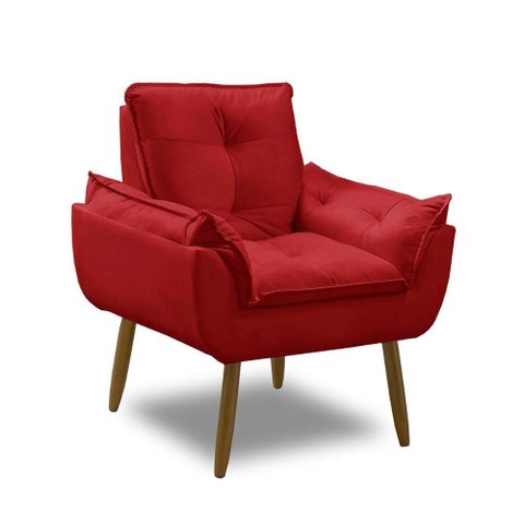 Poltrona para Sala Decorativa Opala Pés Madeira Suede Vermelho Império Decor
