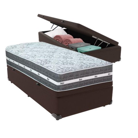 Cama Box com Baú Marrom e Colchão Solteiro Black Grafit Anjos