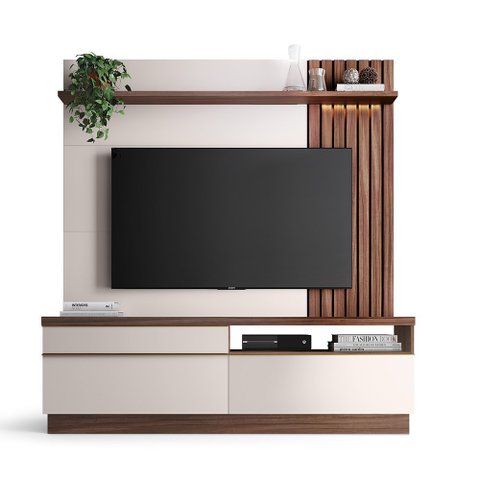Home Theater Coimbra para TV até 70 Polegadas com LED e Gavetas Nogueira Real/Off White - Bela Móvei