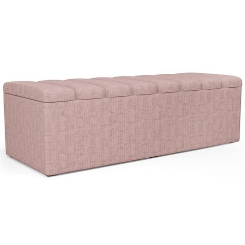 Calçadeira Recamier Baú para Cama de Casal King Dália 195x50 cm W01 Linho Rosa - Lyam Decor