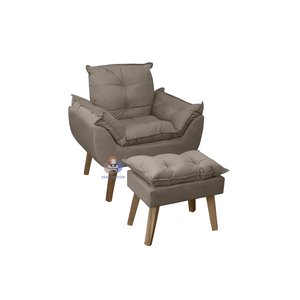 Poltrona Decorativa Opala e Puff Opala Suede Capuccino Smf Decor