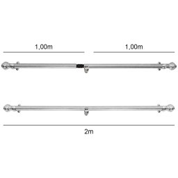 Kit Varão para Cortinas 2.00 Metros 19mm - Cromado - 4