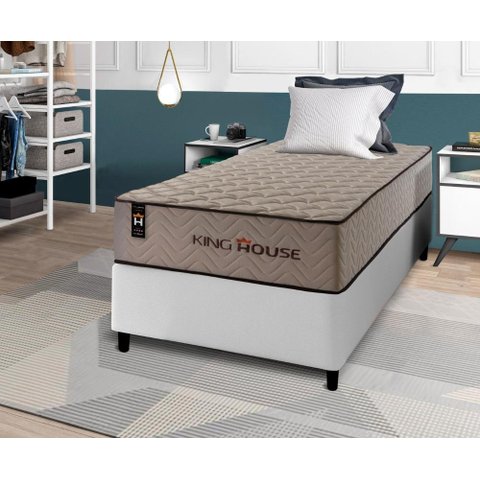 Conjunto Cama Box Espuma San Diego Bege Solteiro 96x203x67